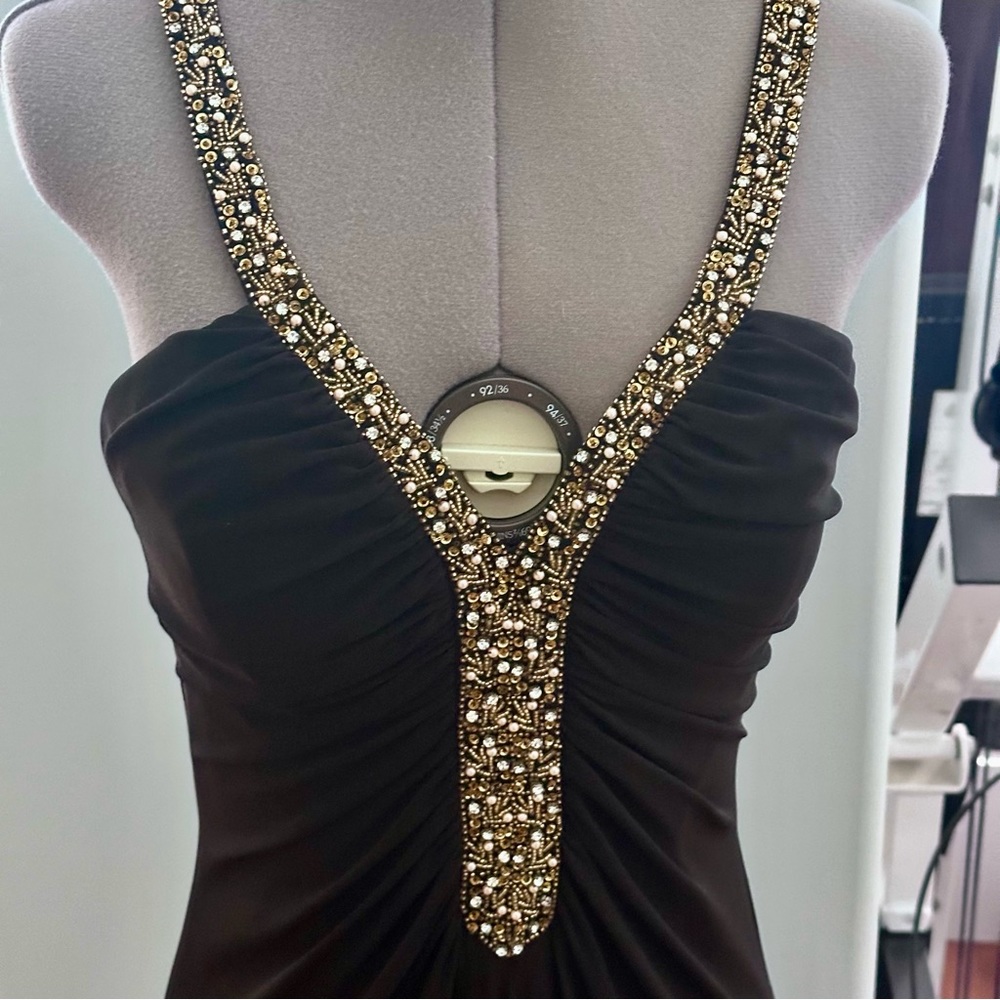 JS Boutique sequin embellished neckline straps black ball gown cocktail size 6